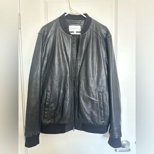 Calvin Klein Black Perforated Leather Bomber Jacket – Men’s L